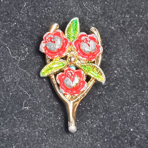 Gerry's Brooch Scatter Pins Vintage Red Rose Wishbone Gold Tone Signed 1.25" - Picture 2 of 5